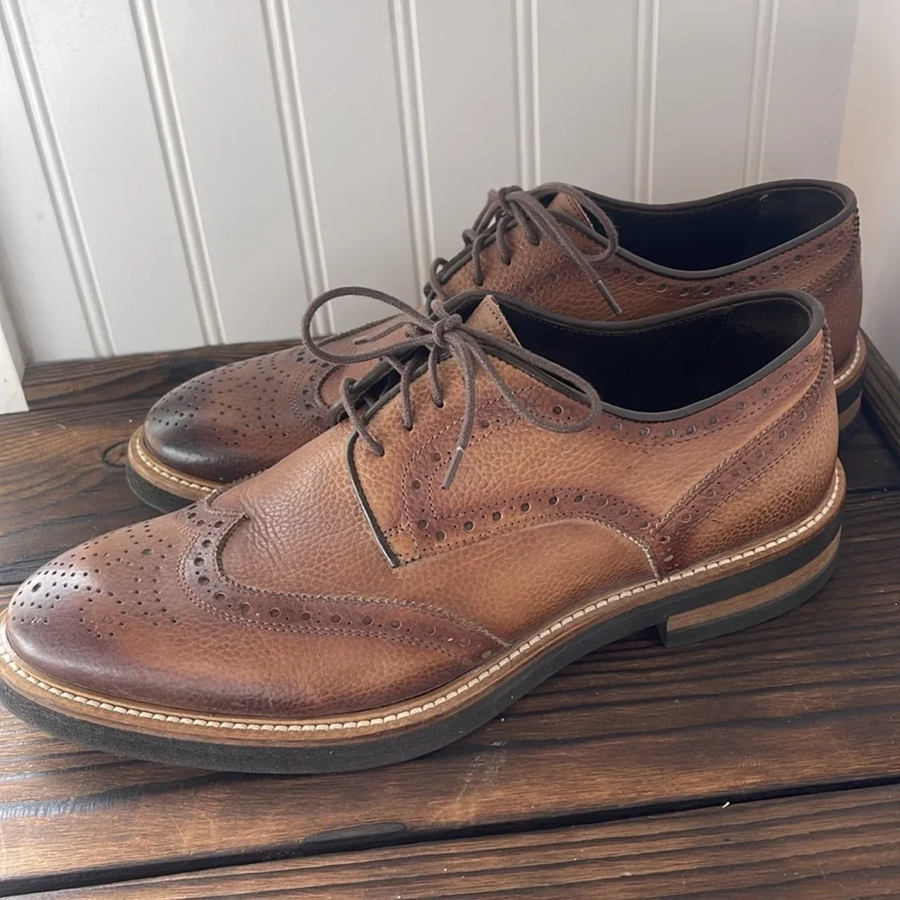 Martin Dingman Tuscan Saddle Brown Pebbled Leather Wingtip Oxfords